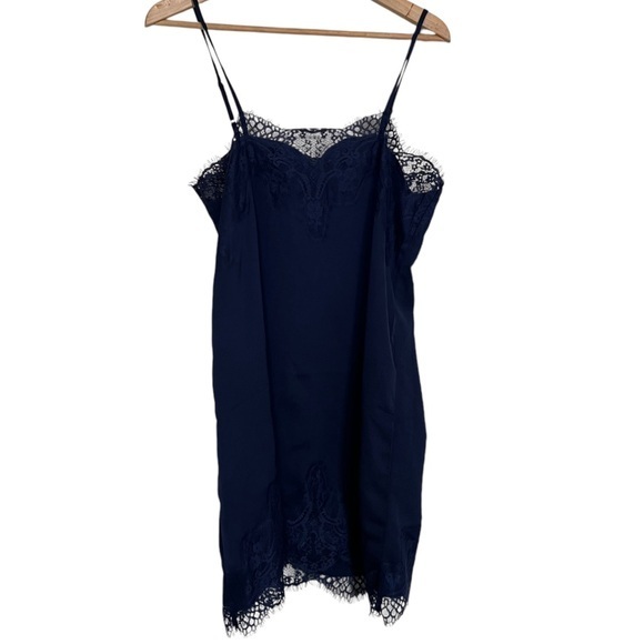 NWT Storia Satin Lace Slip Dress Size Medium in Navy - Picture 1 of 9